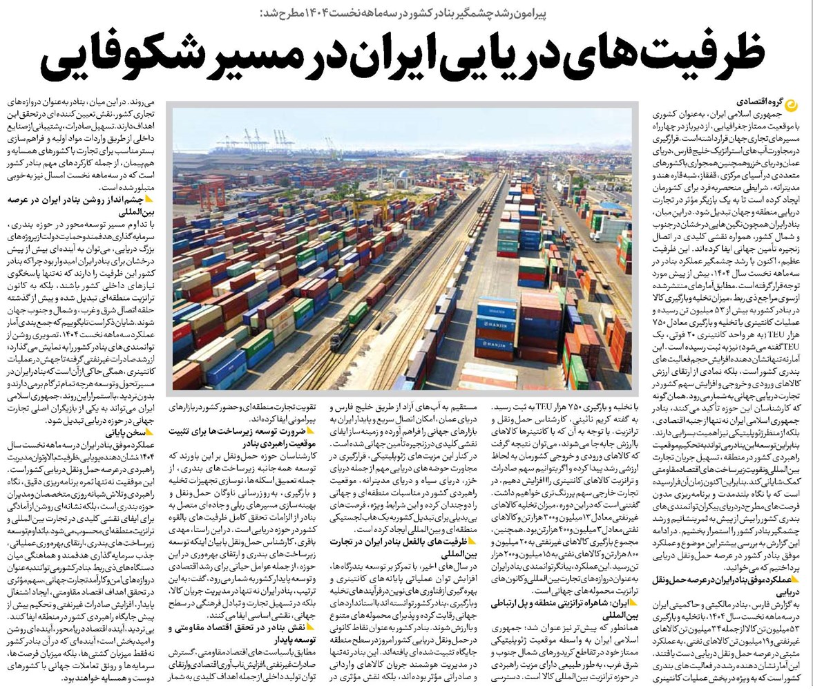 ظرفیتهای دریایی ایران در مسیر شکوفایی