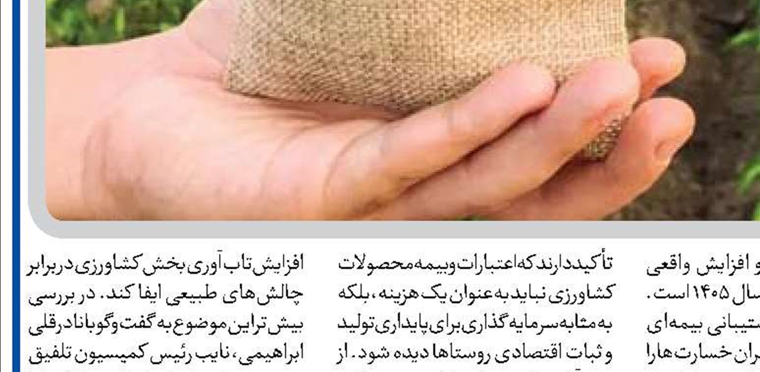  اعتبارات بیمه محصولات کشاورزی باید در بودجه ۱۴۰۵ افزایش یابد