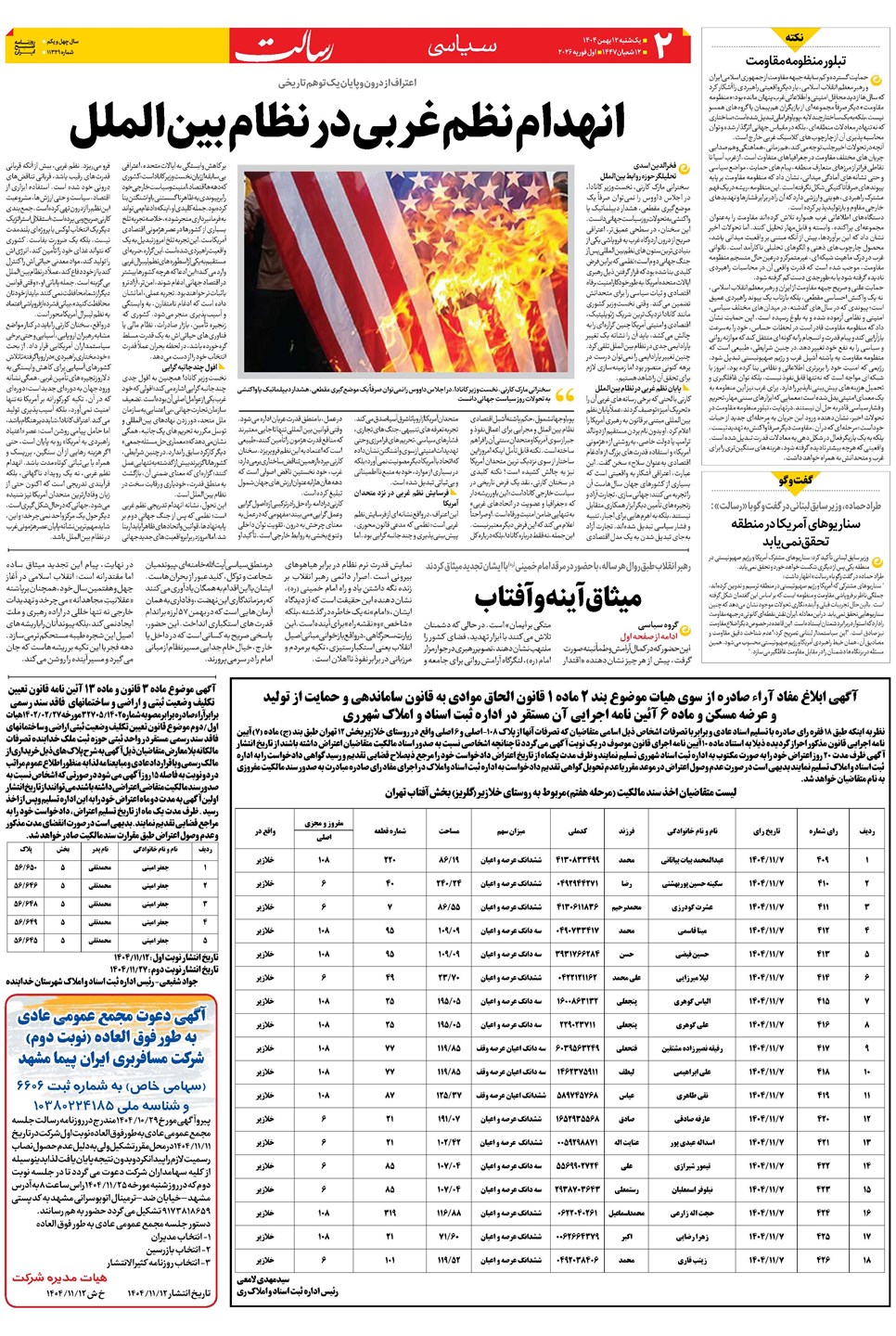 روزنامه تاریخ ۱۳ بهمن ۱۴۰۴