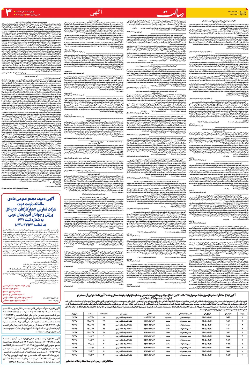 روزنامه تاریخ ۱۳ خرداد ۱۴۰۵