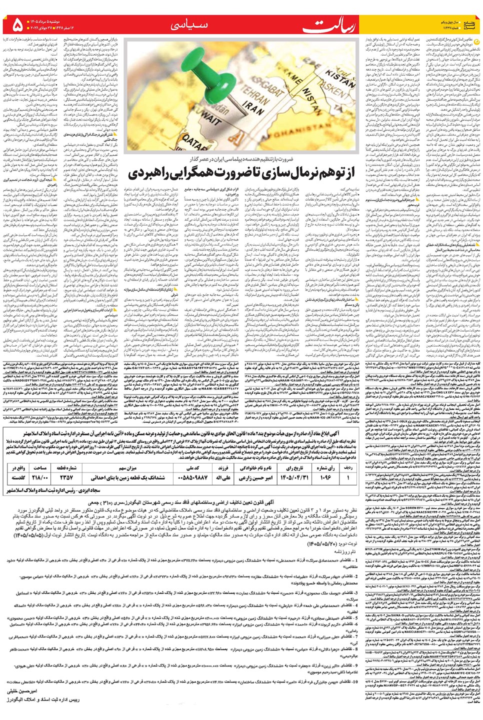 روزنامه تاریخ ۵ مرداد ۱۴۰۵